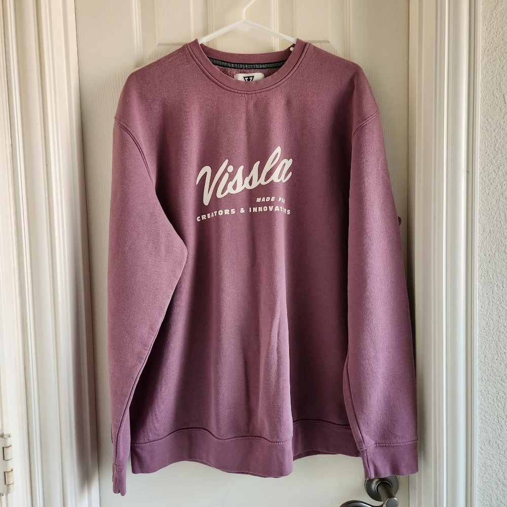 Vissla Men's XL Crewneck Sweatshirt Light Purple Mauve Surf Graphic Fleece